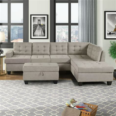 Chaise Sofa With Storage Ottoman